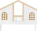 Cama alta Merax 90x200cm, litera infantil para 2 niños, cama casita con escalera, almacenaje y cajones, cama tipo casa del árbol con ventana y techo, protección anticaídas y somier, pino+MDF, sin colchón, blanca