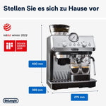 Cafetera espresso De'Longhi La Specialista Arte EC9155.MB con portafiltro y molinillo, 8 niveles de molienda, 15 bares, 3 niveles de temperatura, boquilla para espuma de leche, 1300 W, depósito de 1,5 l, acero inoxidable/negro, incluye kit de barista