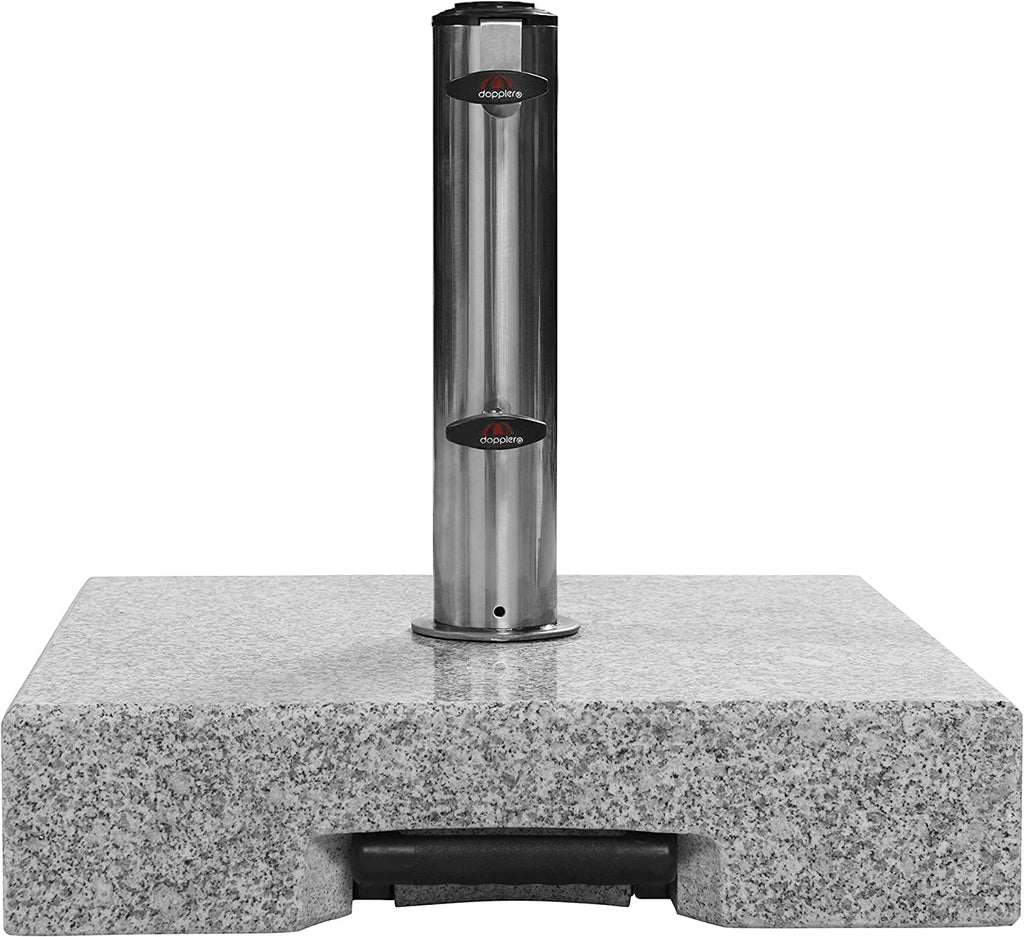 Base de granito con ruedas Doppler de 45 kg | Soporte para sombrillas con un diámetro máximo de 250 cm y un diámetro de mástil de 3,2 a 6,0 cm | Base para sombrilla con asa extensible