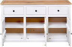 vidaXL Aparador de madera maciza de pino de Panamá con 3 cajones y 3 puertas, cómoda, mueble auxiliar, armario multiusos, alacena, blanco, 135x40x80 cm