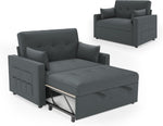 LUXOAK Schlafsofa 186 x 122 cm mit 5-stufig Verstellbarer Rückenlehne, 3-in-1 Schlafcouch mit Kissen und Seitentasche, graues Leinen-Sofa für Gästezimmer & kleine Räume