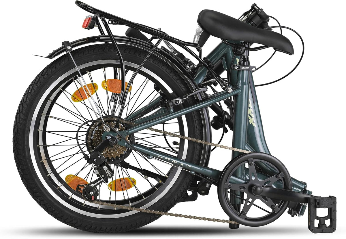 Bicicleta plegable Chillaxx Bike URBAN de 20 pulgadas, 6 velocidades Shimano, luces, sistema de plegado rápido, bicicleta plegable ligera, portaequipajes