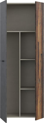 Forte NET106 Schrank 70 180, Mehrzweckschrank, Staubsaugerschrank, Abstellraum, Drehtürenschrank, 2-türig mit Einlegeböden, Beton-/Holzdekor Vintage Eiche, 68,7 cm breit x 181,1 cm hoch x 36,5 cm tief