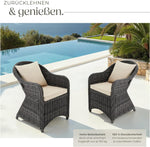 tectake® Alu Polyrattan Gartenstuhl 2er Set, Gartenmöbel Set mit 2 Sessel, wetterfest, Rattan Gartensessel mit weichen Sitzpolster, abziehbarer und waschbarer Bezug, stabil und bodenschonend - grau