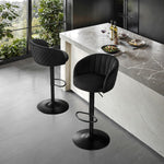 STOOLINK Juego de 2 taburetes de bar, regulables en altura, de tela de terciopelo, giratorios 360°, con respaldo y reposabrazos, para cocina, comedor, café, bistró - Negro