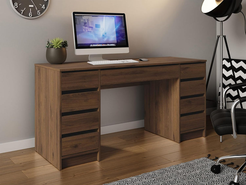 Escritorio Mirjan24 Ada Bis, 9 cajones, escritorio para estudiantes, mesa de ordenador, An:Al:Pr 154x76x55 cm, escritorio infantil, mesa de trabajo, mesa para PC, habitación juvenil, habitación infantil (Nuez Okapi)