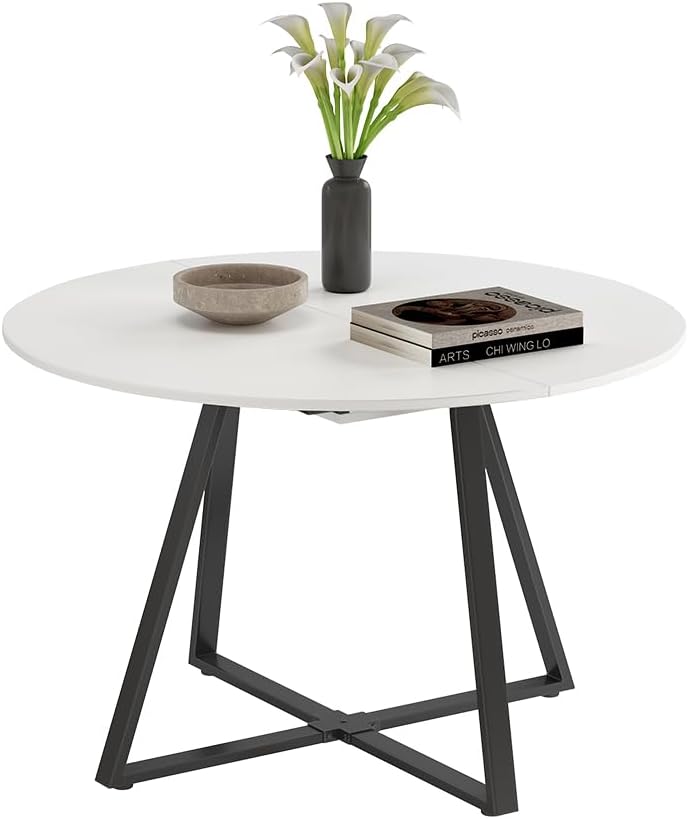 Mesa de comedor Vicco Loyd, blanco/negro, 120 x 120 cm extensible, con función de extensión para un ajuste flexible del tamaño de la mesa