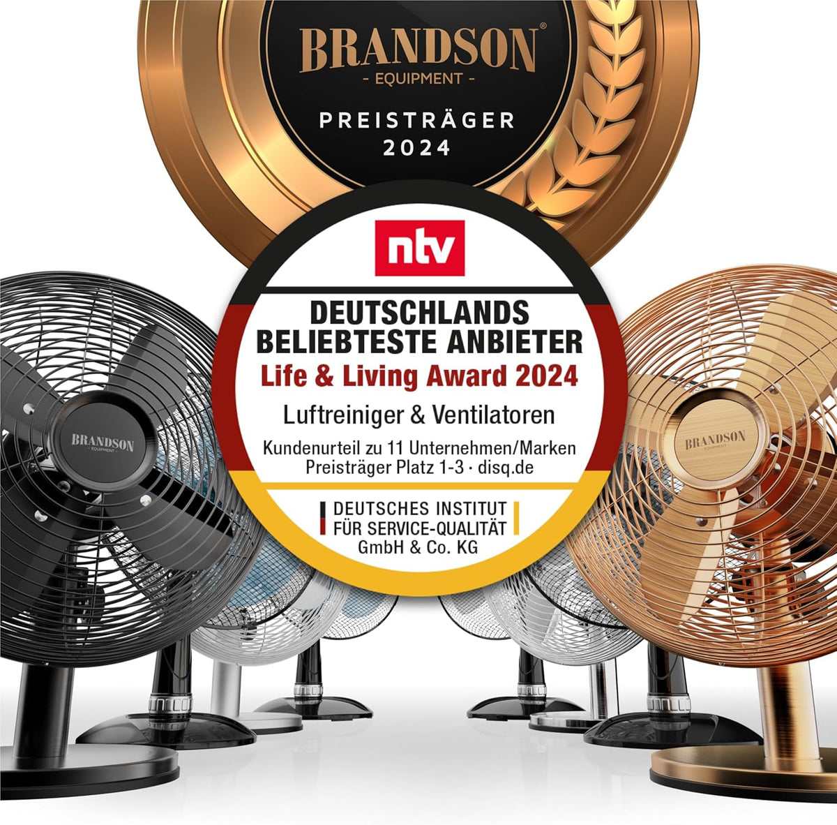 Brandson - Ventilador de mesa diseño retro - ventilador con 3 niveles de velocidad - ventilador móvil - oscilación de 80°, ángulo de inclinación aprox. 40° - carcasa de metal robusta - Silverline