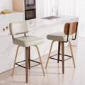 Juego de 2 taburetes de bar giratorios con respaldo, altura de asiento de 65 cm, piel sintética y madera maciza, diseño de mediados de siglo con 4 patas y reposapiés, sillas de bar para cocina y bar en gris beige