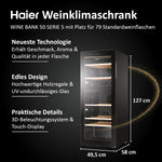 Vinoteca Haier SERIE 5 HWS79GDG I Bodega climatizada para 79 botellas I Nueva tecnología para un almacenamiento óptimo I Vinoteca de 2 zonas, puerta de cristal UV y 5 estantes de madera I Vinoteca de baja vibración