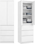 Armario Home Collective, ropero, armario multiusos de 2 puertas con 3 estantes y 3 cajones | Armario para dormitorio, recibidor u oficina | 50x40x180 cm (AnxPrxAl) | Blanco