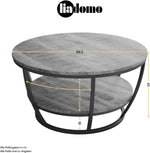 Couchtisch Gianna, rund 86cm, Wohnzimmertisch, Beistelltisch, Tischplatte aus Mangoholz, Metallgestell in Schwarz pulverbeschichtet, mit zusätzlicher Ablage, robust, pflegeleicht