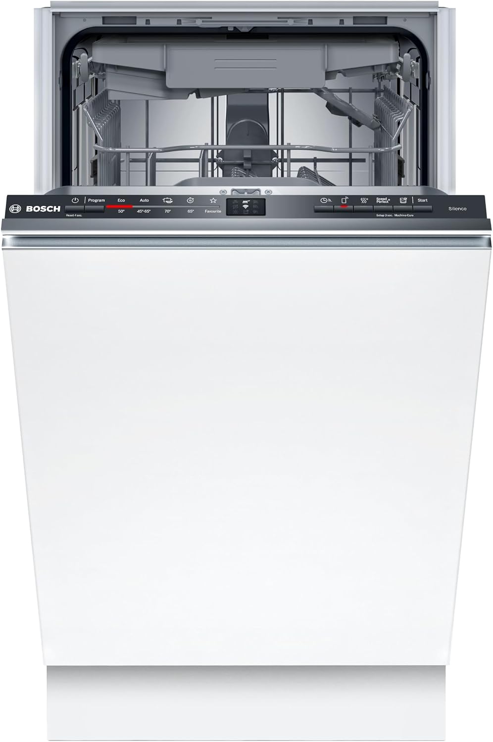 Bosch SPV2HMX42E, Serie 2, Smarter Geschirrspüler Vollintegriert, 45 cm breit, Besteckschublade, extra Trocknung auf Knopfdruck, höhenverstellbarer Oberkorb, leiser und effizienter Motor, mit aquaStop