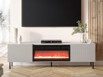 Mueble de TV Mirjan24 Arypot 2D con chimenea eléctrica, sistema sin tiradores, frente fresado, mueble bajo para TV, llama LED realista, cristales decorativos, función de calefacción, control remoto (Cachemira).