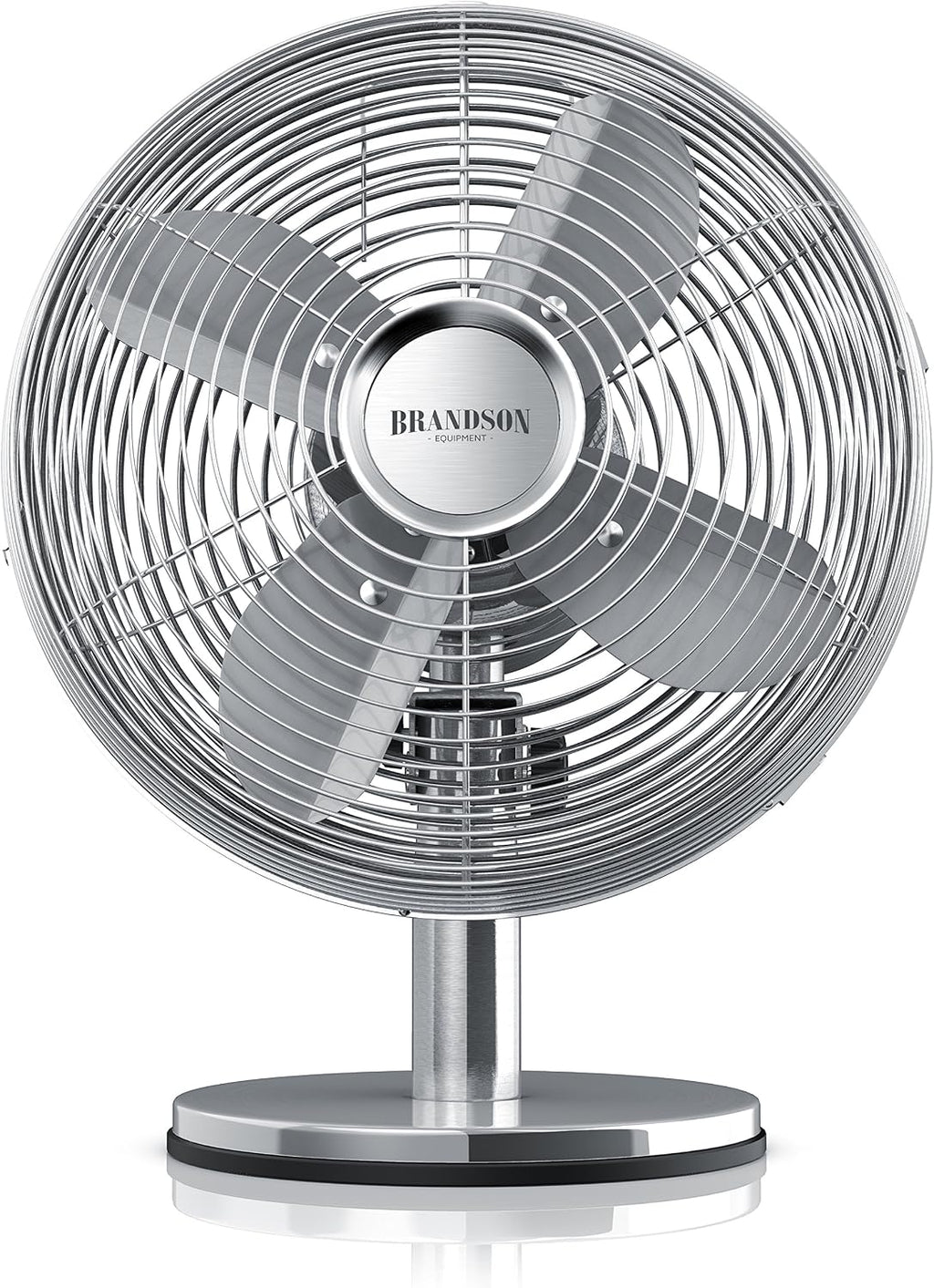 Brandson - Ventilador de mesa diseño retro - ventilador con 3 niveles de velocidad - ventilador móvil - oscilación de 80°, ángulo de inclinación aprox. 40° - carcasa de metal robusta - Silverline