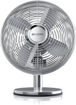 Brandson - Ventilador de mesa diseño retro - ventilador con 3 niveles de velocidad - ventilador móvil - oscilación de 80°, ángulo de inclinación aprox. 40° - carcasa de metal robusta - Silverline
