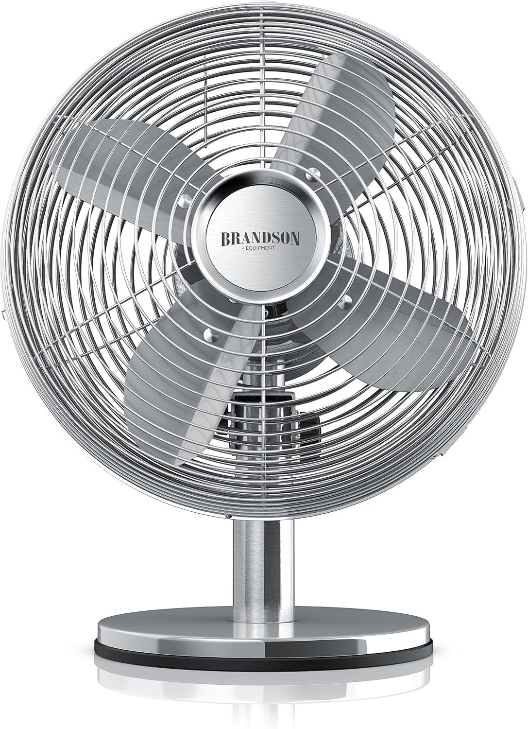 Brandson - Ventilador de mesa diseño retro - ventilador con 3 niveles de velocidad - ventilador móvil - oscilación de 80°, ángulo de inclinación aprox. 40° - carcasa de metal robusta - Silverline
