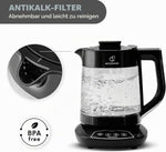 Máquina de té Karaca Caysever, acero, cromo 1700 W, libre de BPA, capacidad de tetera de cristal de 0,8 L, capacidad del depósito de agua de 1,5 L, preparación de agua