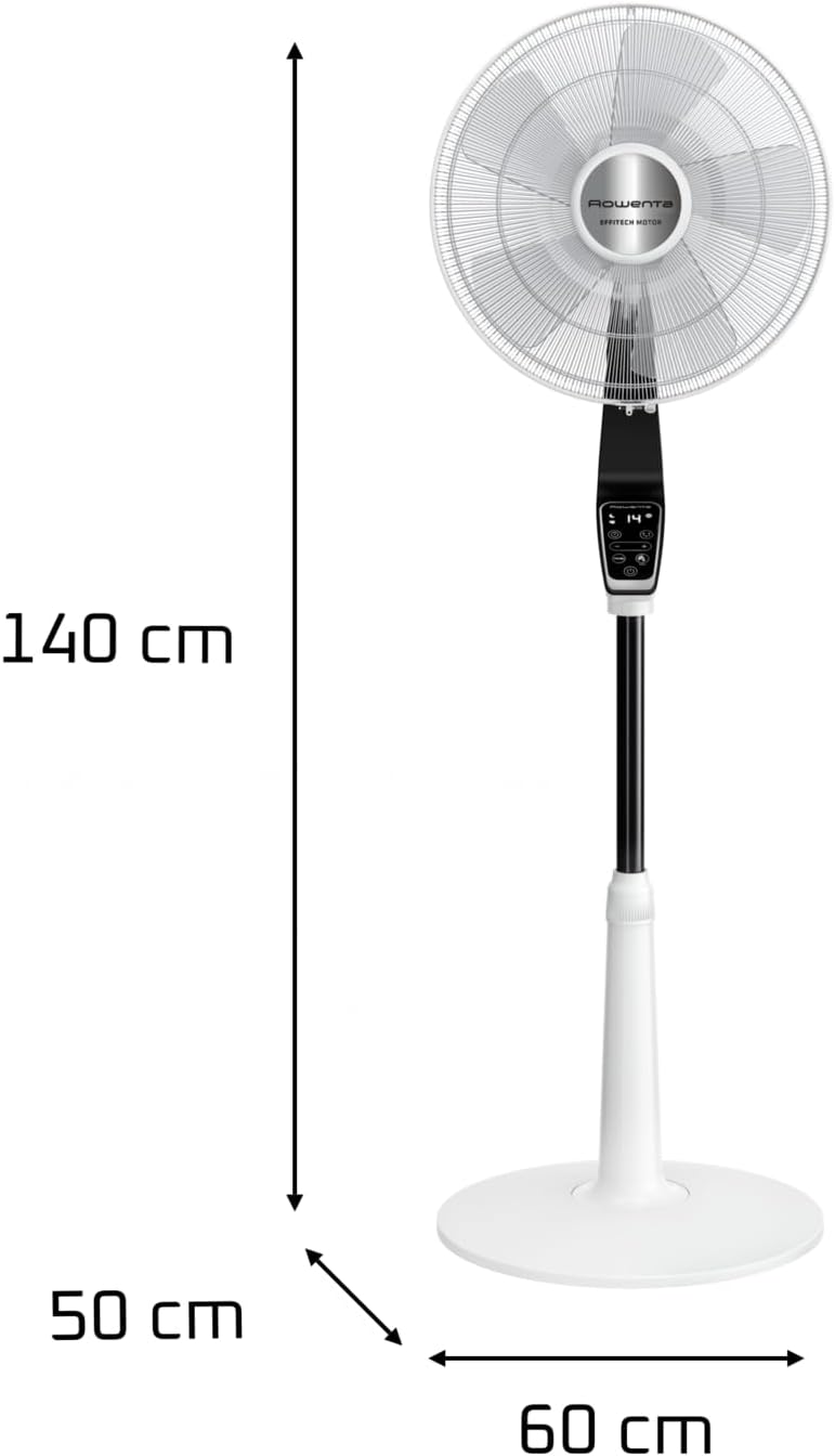 Ventilador de pie Rowenta Turbo Silence Extreme, 14 velocidades, modo noche silenciosa de 32 dB, mando a distancia, oscilación, altura regulable, circulación de aire hasta 8,2 m, blanco, VU5690F0