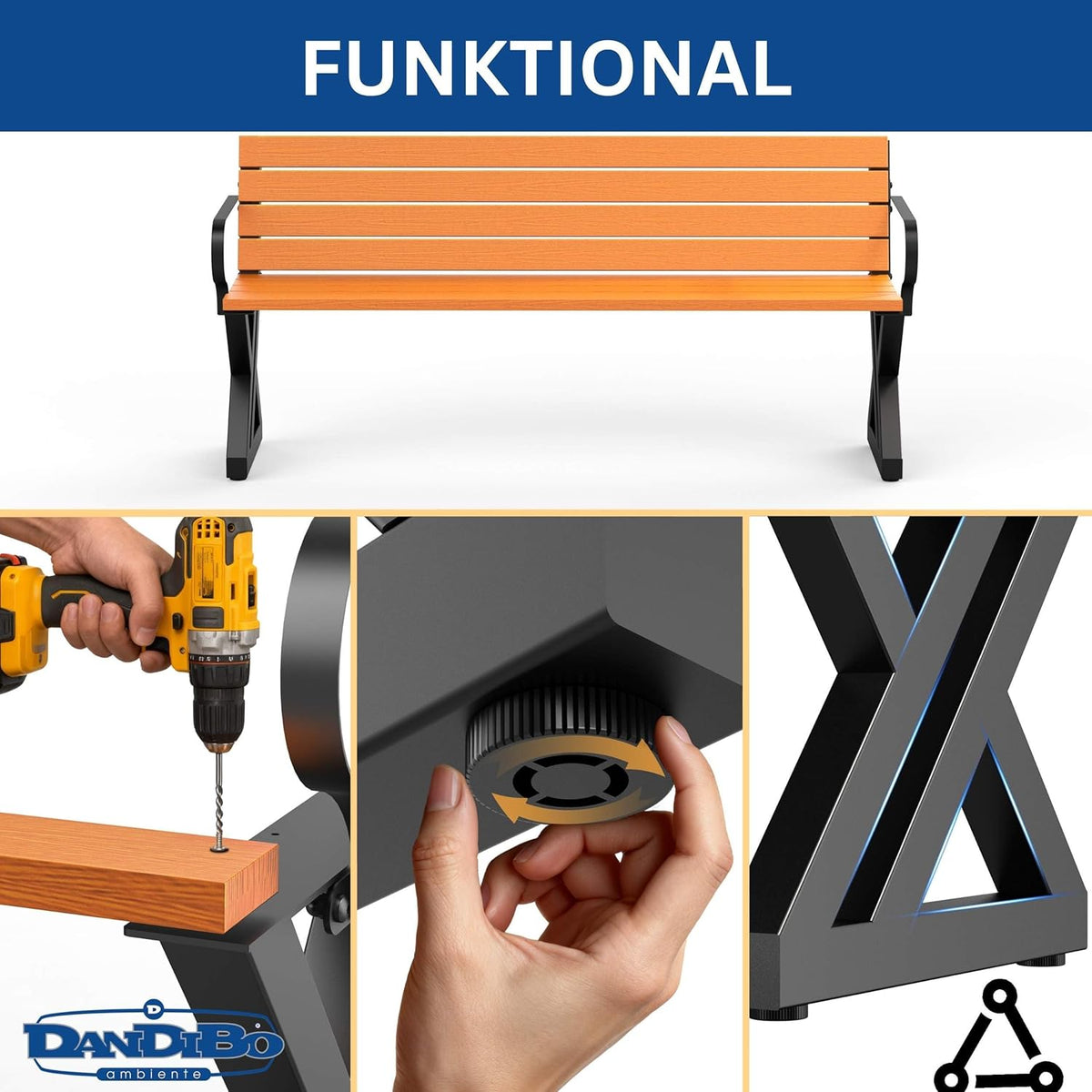 DanDiBo Juego de 2 estructuras para banco con respaldo de metal negro, patas para banco de bricolaje, bases para banco, soportes para banco 96670, estructura de asiento para banco de jardín, resistente y estable