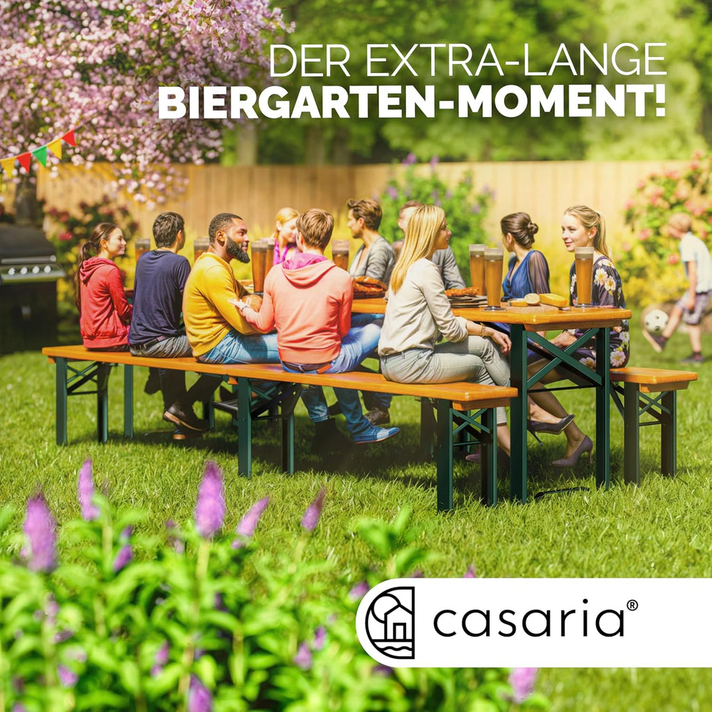 Casaria Bierzeltgarnitur 220 cm Klappbar Stabil 3 Teilig 2X Bierbank 1x Breiter Tisch Holz Biertischgarnitur Festzeltgarnitur Biergarten Biergarnitur