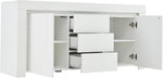 ModernLuxe LED Sideboard Hochglanz Wohnzimmer Beistellschrank 140x40x65cm,3 Schubladen & 2 Türen, Moderne Kommode mit Stauraum für Flur, Büro und Wohnzimmer, Weiß