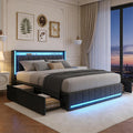 Cama tapizada BRILVERDE 160x200 con almacenamiento, cama doble con USB/LED, cama juvenil con 4 cajones, estructura de cama con somier y cabecero, lino (gris, 160 x 200 cm)
