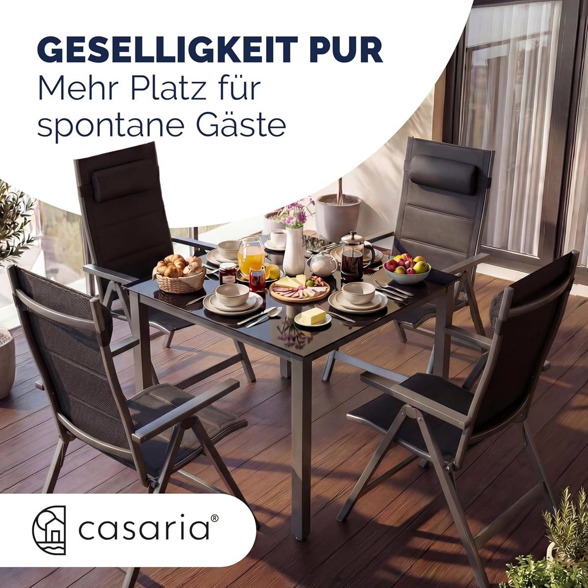 Casaria® Gartenstühle 4er Set Klappbar Gepolstert Alu 8- Fach Verstellbar 120 kg Belastbarkeit Wetterfest Outdoor Balkon Camping Hochlehner Klappstuhl