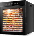 Deshidratador de alimentos Kwasyo de acero inoxidable, 12 bandejas, totalmente negro, control de temperatura de 30-90℃, temporizador de 24 horas, recetario para carne, frutas, verduras y hierbas, 900W, LT-09