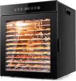 Deshidratador de alimentos Kwasyo de acero inoxidable, 12 bandejas, totalmente negro, control de temperatura de 30-90℃, temporizador de 24 horas, recetario para carne, frutas, verduras y hierbas, 900W, LT-09