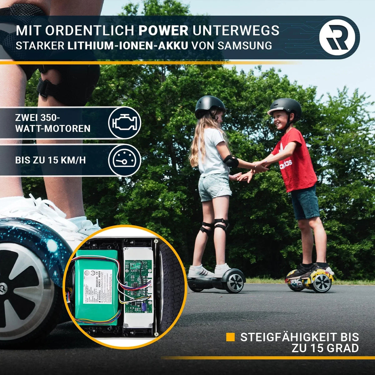 Hoverboard Robway W1 para niños, jóvenes y adultos, control por aplicación, 2 x 350 vatios, función de autoequilibrio, Bluetooth
