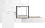 Cama tipo loft Ymkua para niños de 90x200 cm con almacenamiento, cama doble con somier, cama alta con escritorio y armario, cama juvenil con cajones, estantes y escalera, blanco, sin colchón