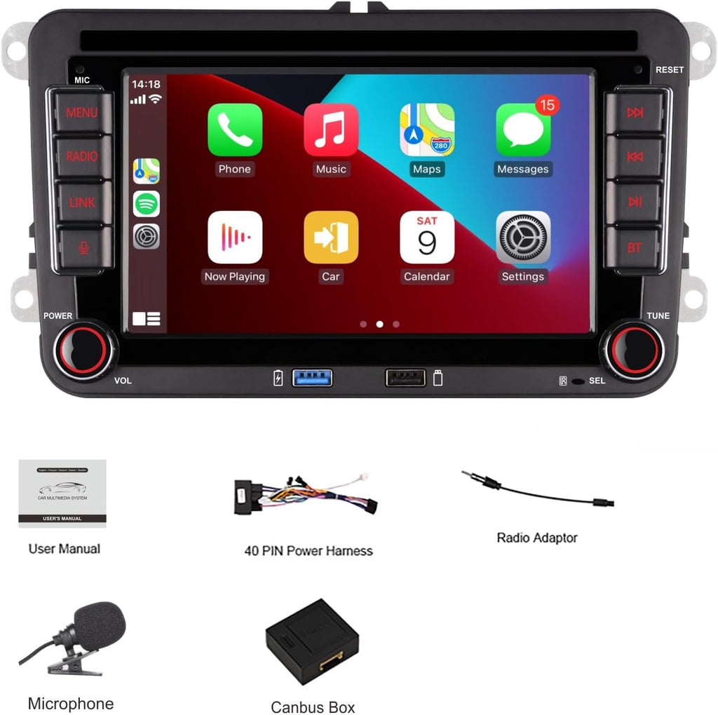 HLLECARMO Autorradio para VW Golf 5/6, pantalla táctil IPS de 7 pulgadas compatible con CarPlay y Android Auto para VW Polo 5 Jetta Passat Touran, con Bluetooth/AM/FM/SWC/USB/DSP/RDS/Mirror Link/Canbus