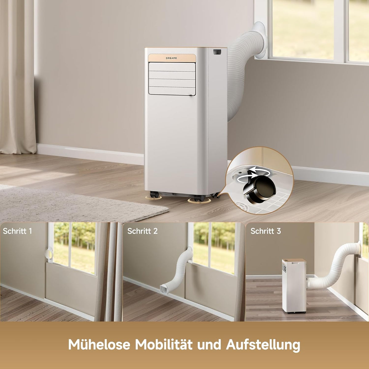 DREAME P-Wind10 7000 BTU Aire acondicionado portátil, 3 en 1: Enfriador, deshumidificador y ventilador. Flujo de aire 3D, control por aplicación y mando a distancia, modo de suspensión, autoevaporación, instalación sencilla