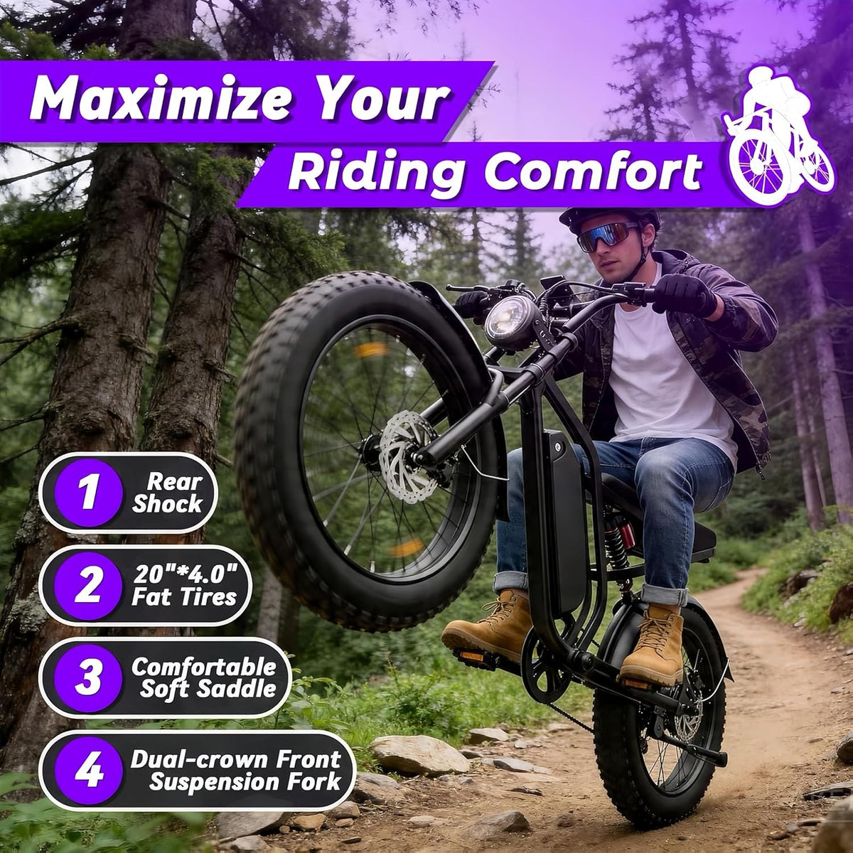 Bicicleta eléctrica DEEPOWER para adultos, batería extraíble de 48V/52V 20Ah, autonomía de hasta 60-110 km, neumáticos gruesos de 20 pulgadas, frenos de disco hidráulicos, Shimano de 7 velocidades, todoterreno