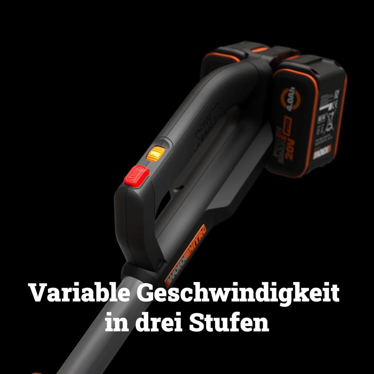 Soplador de hojas inalámbrico WORX Nitro 40V WG585E - motor sin escobillas - 3 velocidades y modo turbo - velocidad del aire de 266 km/h - caudal de aire de 1053 m³/h - incluye 2 baterías de 4 Ah y cargador dual rápido de 4 A