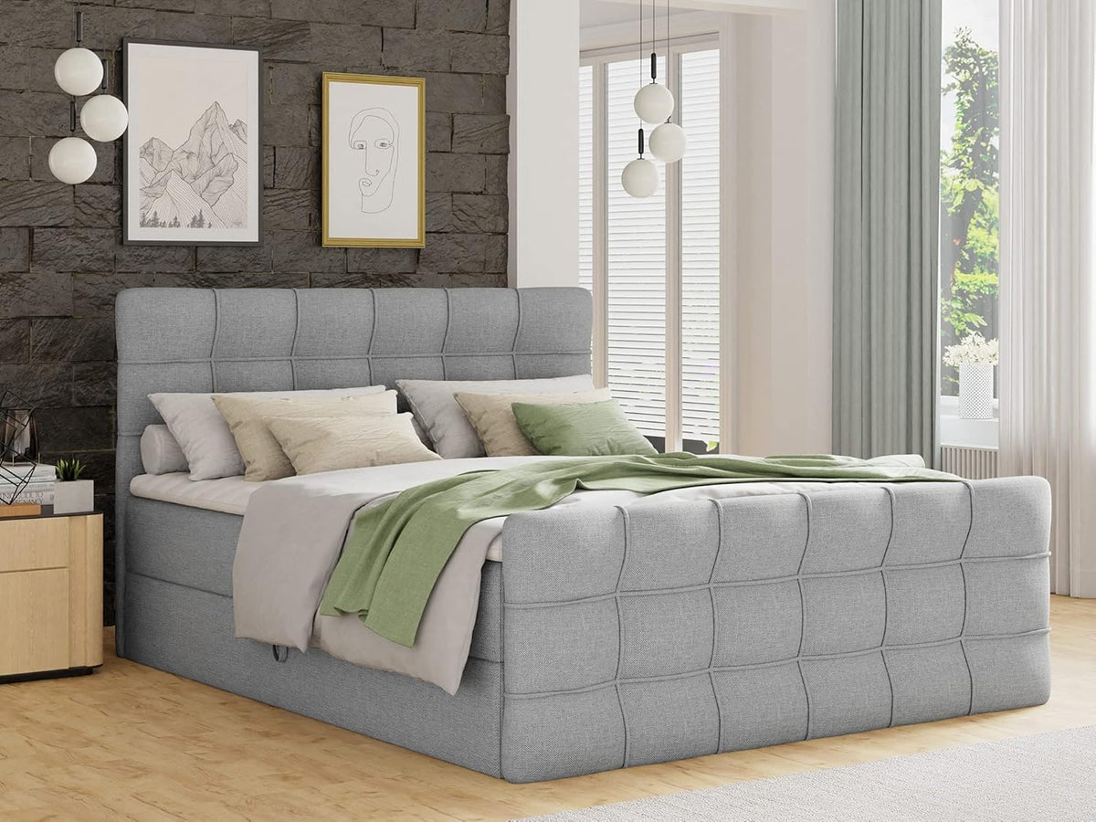 Sofnet Boxspringbett Best Lux mit Fußteil, 2 Bettkästen und Topper - Doppelbett, Bonell-Matratze, Polsterbett, Bett, Betten, Bettgestell, Schlafzimmer (Grau (Inari 91), 160 x 200 cm)