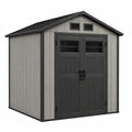 Caseta de jardín de polietileno resistente a los rayos UV con doble puerta y ventanas 213 x 130 x 198 cm gris/negro