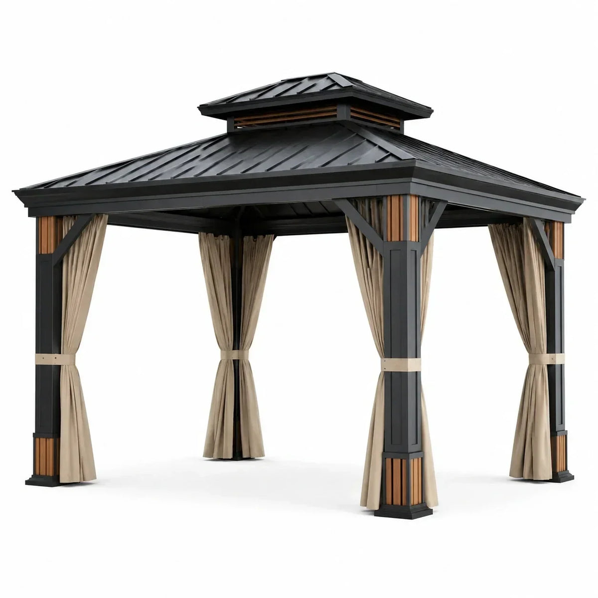Gazebo de aluminio y acero con poliéster 3x3m negro/beige