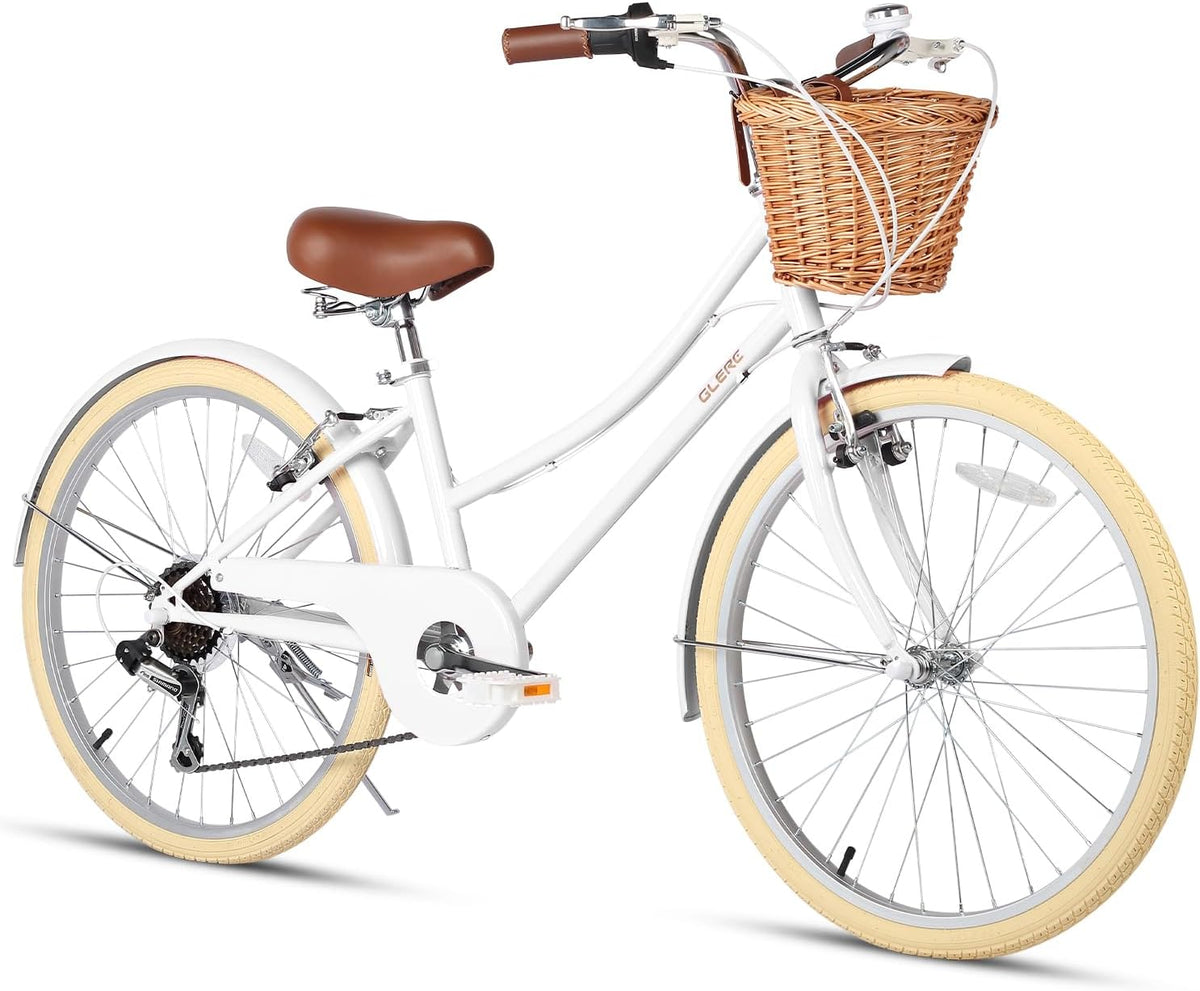 Glerc Missy 20 24 26 Zoll Mädchen City 6-Gang Hybrid Cruiser Fahrrad mit Weidenkorb für Jugend über 6-Jahre alt, mehrere Farben