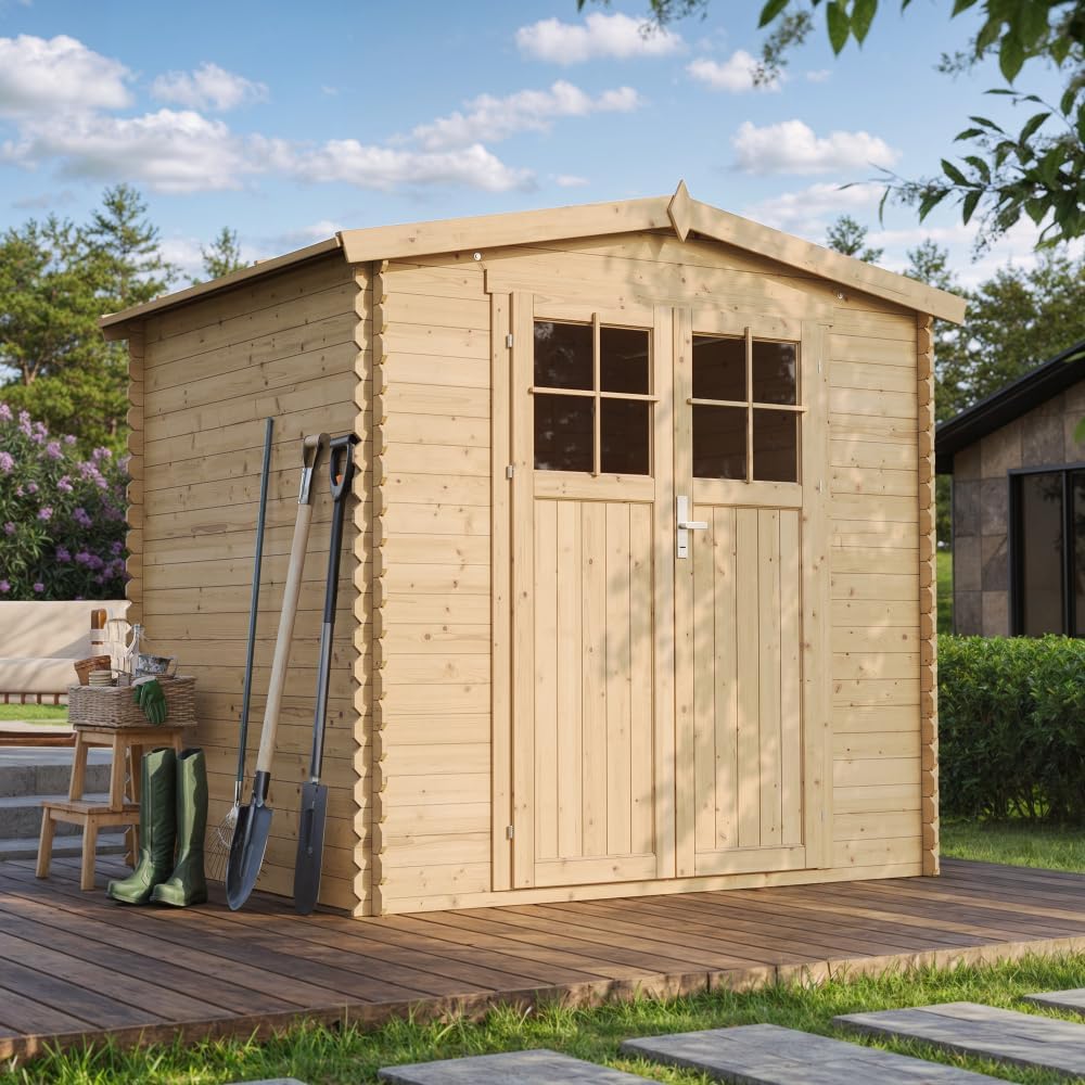 Caseta de jardín de madera - Cobertizo para herramientas de madera - Caseta para equipos, puerta de alta calidad con cerradura, 236x226x218 cm / 4,33 m², cobertizo para bicicletas - Casetas de jardín y almacenamiento, tejado impermeable TIMBELA M369F