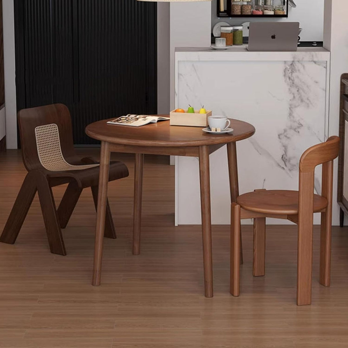 Mesa de comedor redonda de madera maciza para 2-4 personas, mesa de cocina rústica de estilo granja con madera de abeto resistente y travesaño, mesa de comedor pequeña y compacta de mediados de siglo, montaje sencillo (Tamaño: 60x60 cm, Color: C)