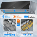 Set de aire acondicionado Split KESSER®, función WiFi/App, refrigeración A++/calefacción A+, 18000 BTU/h (5.300W) muy silencioso, refrigerante R32, mando a distancia, función de temporizador, material de montaje, antracita