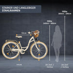 Bicicleta de paseo genérica Komfort, bicicleta urbana con cesta de mimbre, bicicleta para mujer, estilo holandés, 28 pulgadas, crema y marrón, 7 velocidades