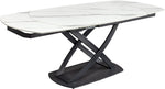 Mesa de comedor extensible Riess Ambiente Inception - 130–190 cm - blanca - ovalada, cerámica con efecto mármol blanco, estructura de metal negro