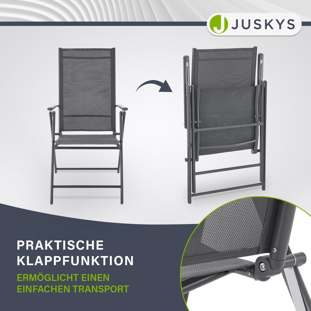 Juskys Gartenstuhl Calena 4er Set Anthrazit - 7-Fach verstellbar & klappbar - pulverbeschichteter Stahl, atmungsaktiv