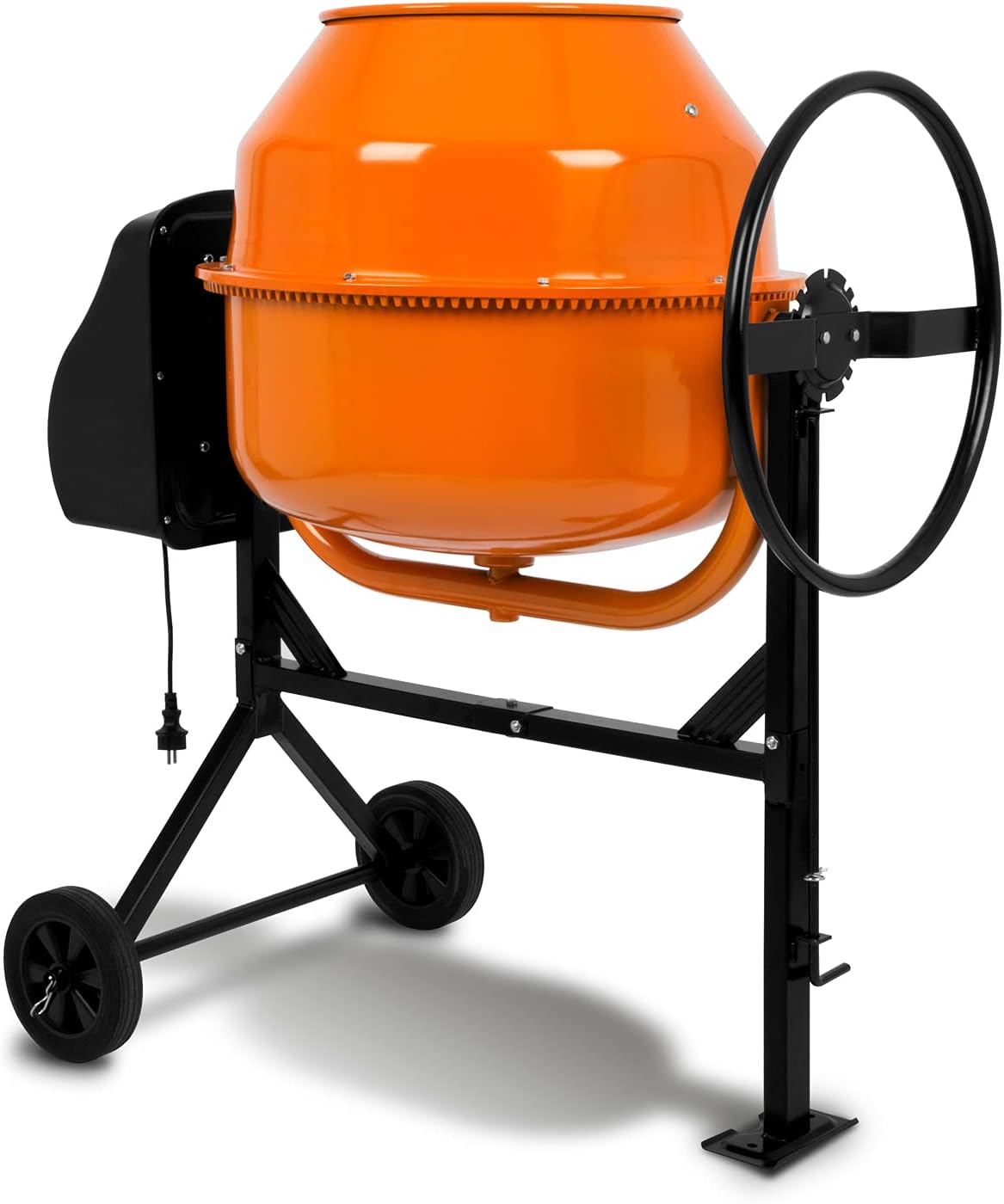 Hormigonera eléctrica móvil EBERTH de 160 l, motor de 650 W, bastidor, tambor y corona dentada de acero, volante bloqueable, placa base ancha, hormigonera profesional, tambor orientable, fácil manejo