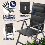 Casaria® Gartenstühle 4er Set Klappbar Gepolstert Alu 8- Fach Verstellbar 120 kg Belastbarkeit Wetterfest Outdoor Balkon Camping Hochlehner Klappstuhl