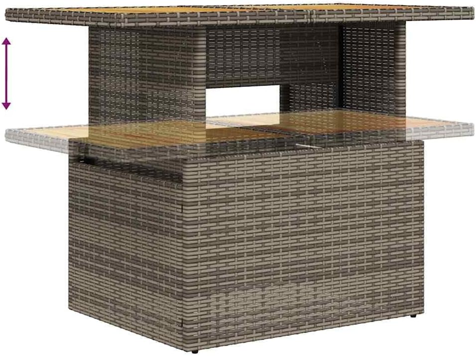 vidaXL 5-TLG. Garten-Sofagarnitur mit Kissen Grau Poly Rattan Akazie, Outdoor Sofagarnitur, Gartensofa Set, Lounge Set, Sofagarnitur Terrasse