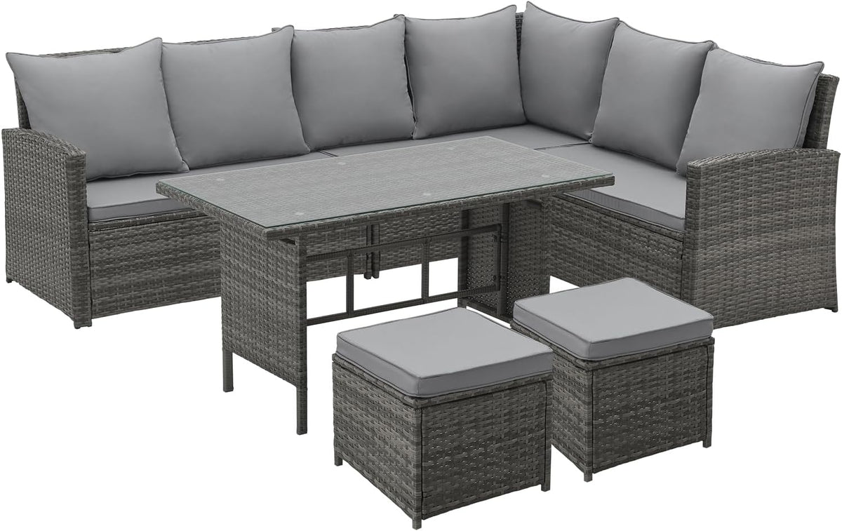 Conjunto de salón para jardín SVITA Monroe, muebles de salón de ratán sintético, grupo de asientos, gris